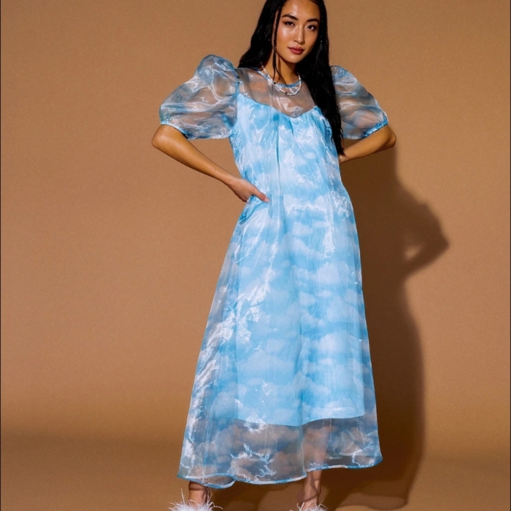 Elegant Blue Sheer Dress